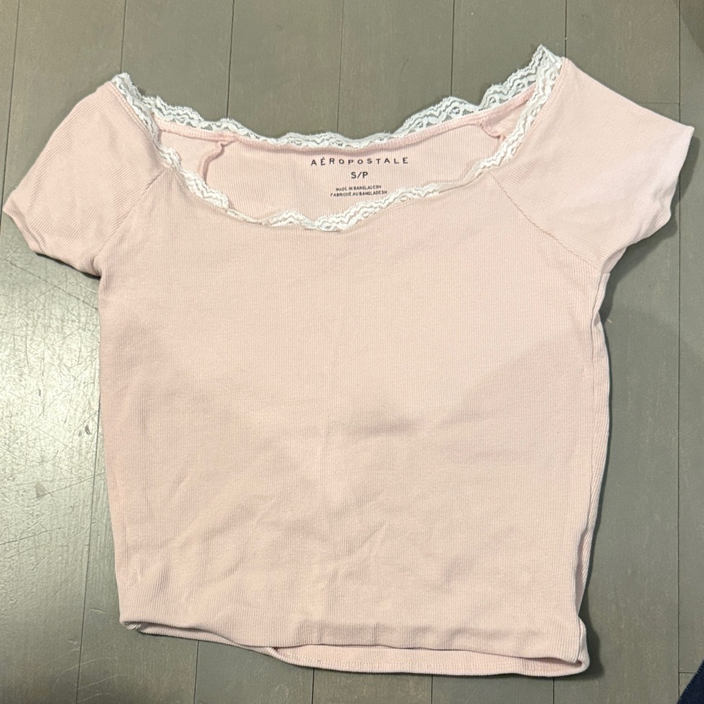 Aeropostale Blush Lace Accent Tee